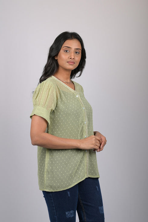 Shirt Style Short Sleeves Top (OTL-TPS1082)